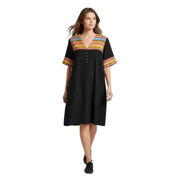 Vintage Steve 80s Fabrikant Wool Sweater Dress Large Black Colorful Retro Unique - Picture 1 of 9